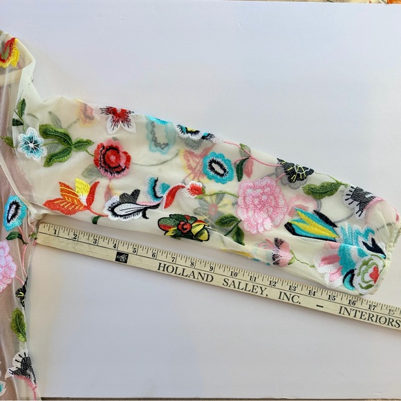 Philosophy Floral Embroidered Shift Dress Sheer Long Sleeve  Size M - Picture 16 of 16